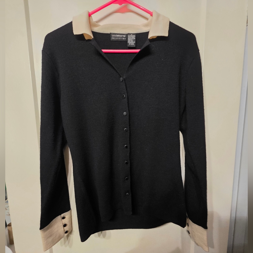 Liz Claiborne Black and Cream Knit Top